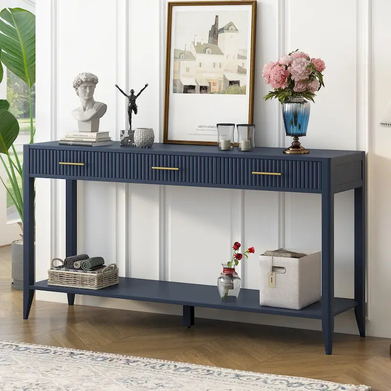 High-Quality Entryway Console Table with Vertical Stripe Drawers, Long Legs