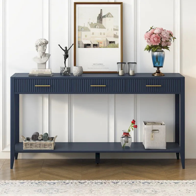 High-Quality Entryway Console Table with Vertical Stripe Drawers, Long Legs