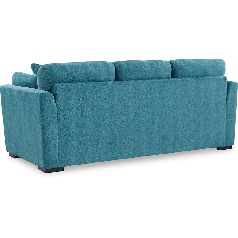 Teal Blue Faux Velvet Sofa with 2 Accent Throw Pillows - 94 Inch