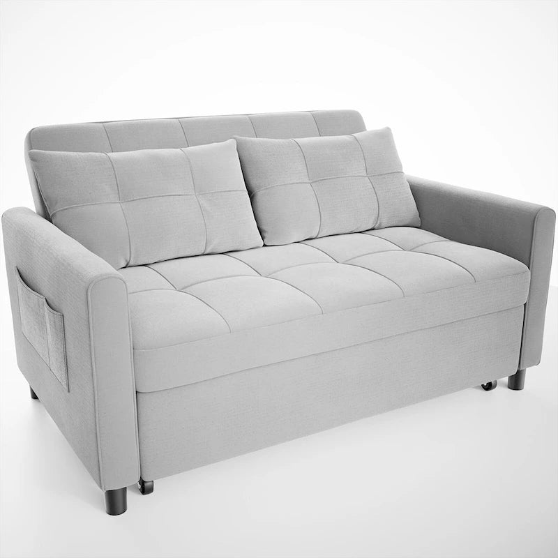 3 in 1 Convertible Sleeper Loveseat Couch, Futon Sofa Bed with Pull-Out Bed & Adjustable Backrest