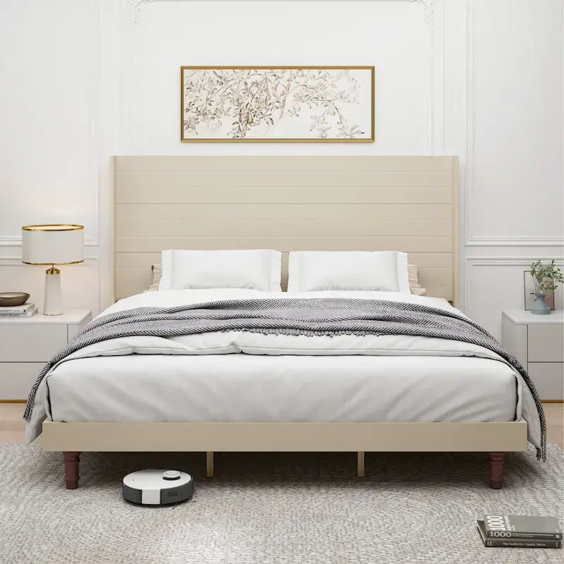 King Size Platform Bed Elegant High Headboard Bed Comfortable High Back Design