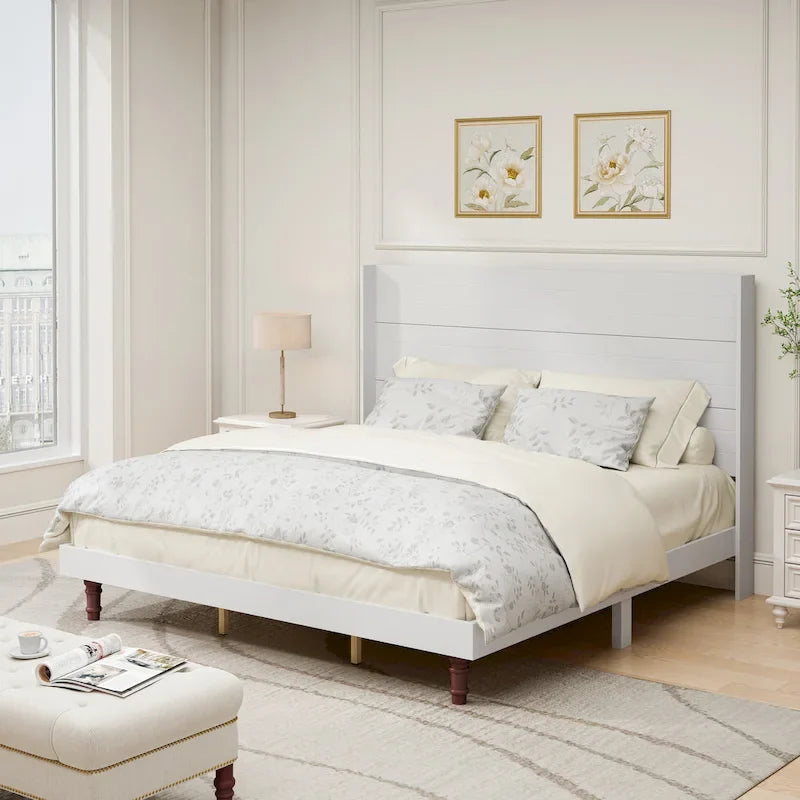 King Size Platform Bed Elegant High Headboard Bed Comfortable High Back Design