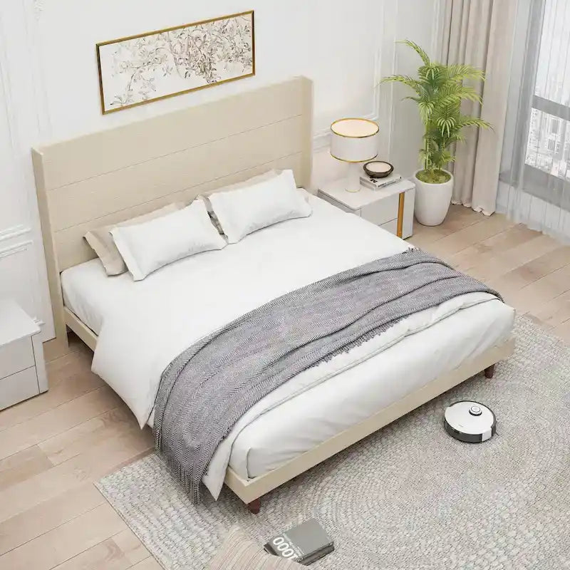 King Size Platform Bed Elegant High Headboard Bed Comfortable High Back Design