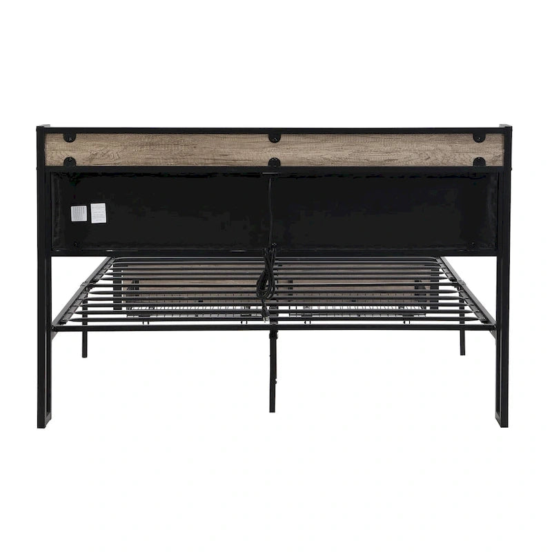 Metal Platform Bed with Drawers and Storage Headboard