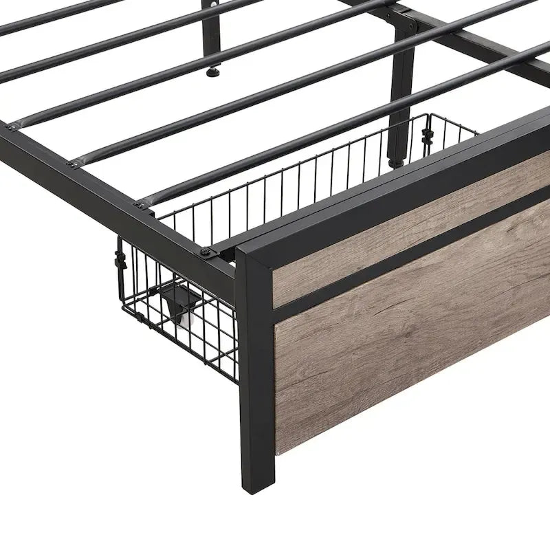 Metal Platform Bed with Drawers and Storage Headboard