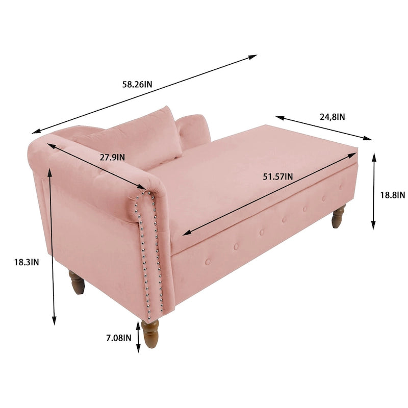 Pink 58.26" Velvet Button Tufted Chaise Lounge Chair with Storage