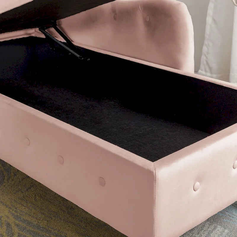 Pink 58.26" Velvet Button Tufted Chaise Lounge Chair with Storage