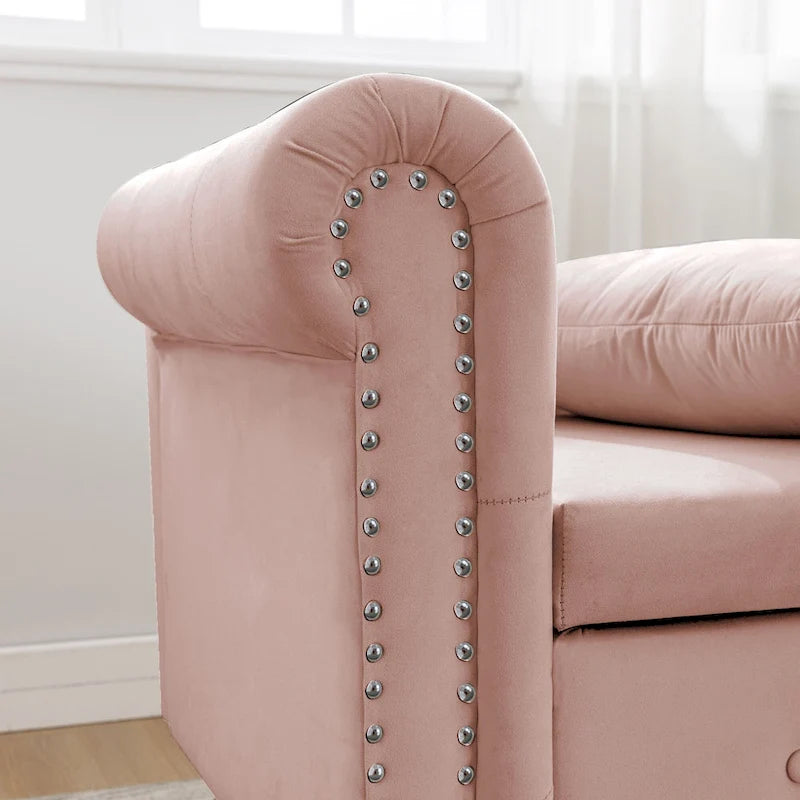 Pink 58.26" Velvet Button Tufted Chaise Lounge Chair with Storage