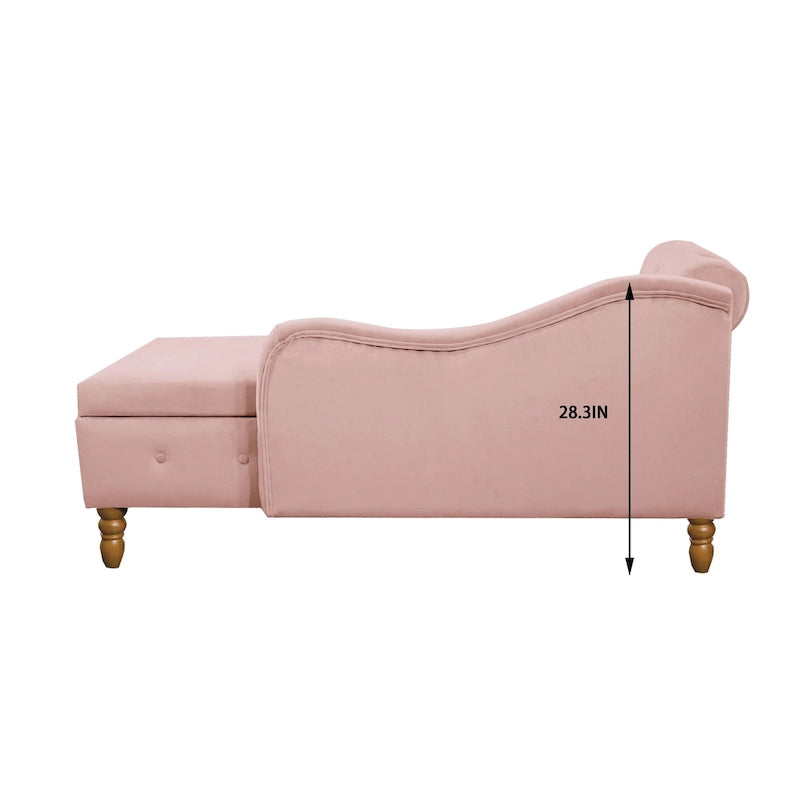 Pink 58.26" Velvet Button Tufted Chaise Lounge Chair with Storage