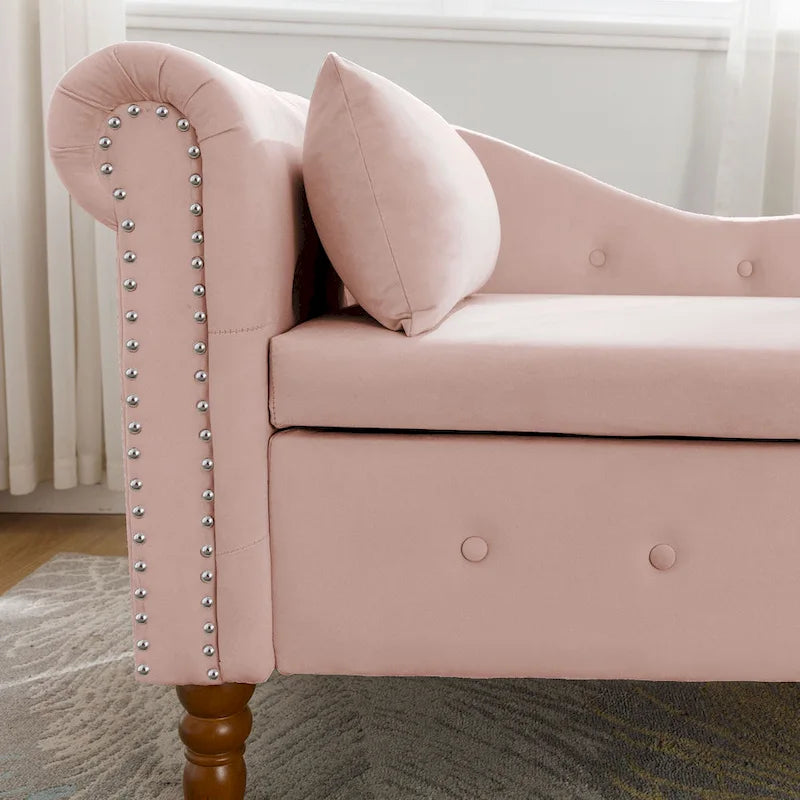 Pink 58.26" Velvet Button Tufted Chaise Lounge Chair with Storage