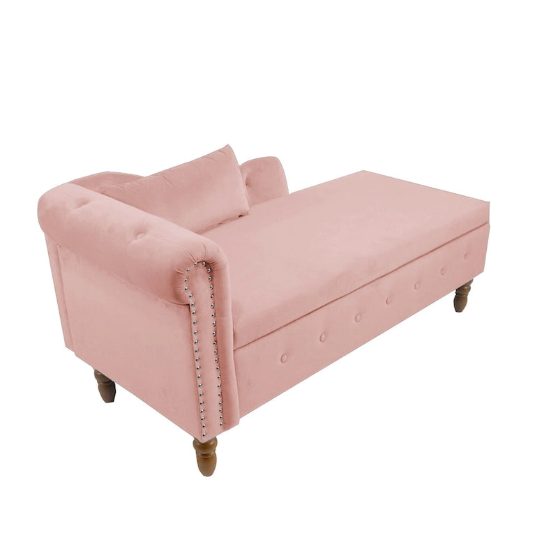 Pink 58.26" Velvet Button Tufted Chaise Lounge Chair with Storage