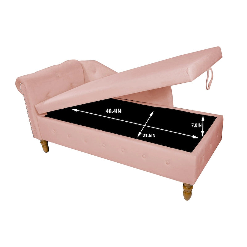 Pink 58.26" Velvet Button Tufted Chaise Lounge Chair with Storage