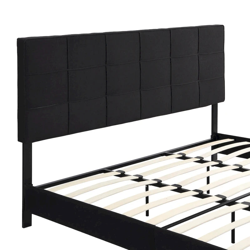Letto imbottito king size con testiera in tessuto di lino