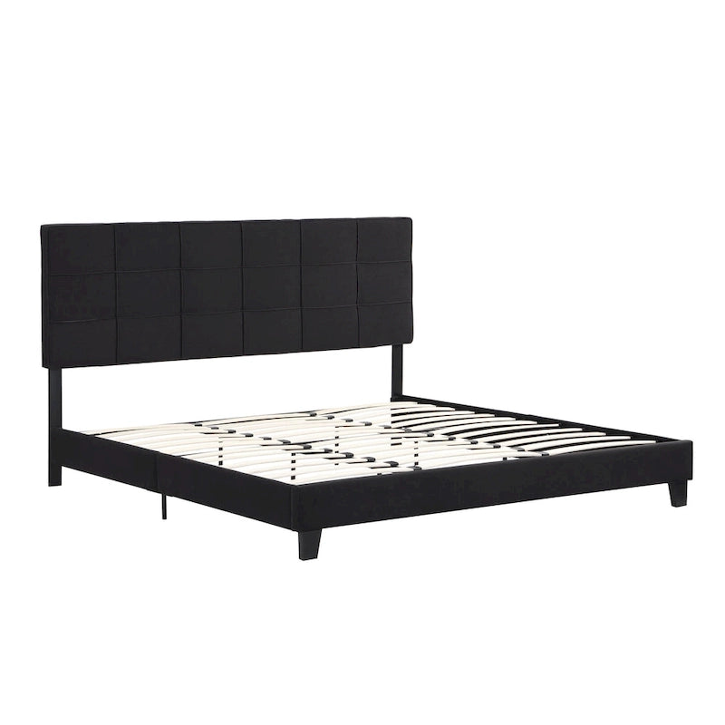 Letto imbottito king size con testiera in tessuto di lino