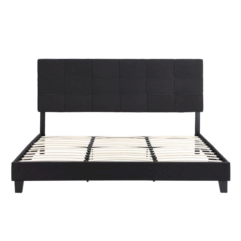 Letto imbottito king size con testiera in tessuto di lino