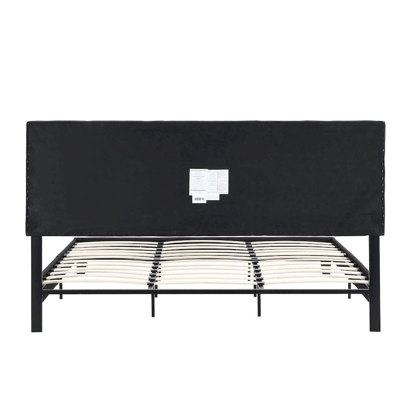 Letto imbottito king size con testiera in tessuto di lino