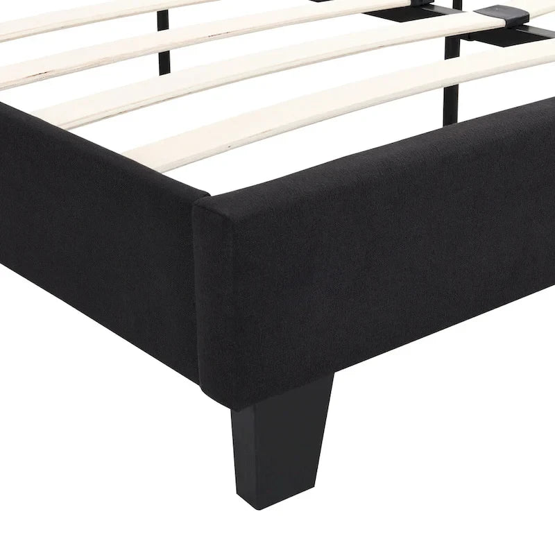 Letto imbottito king size con testiera in tessuto di lino