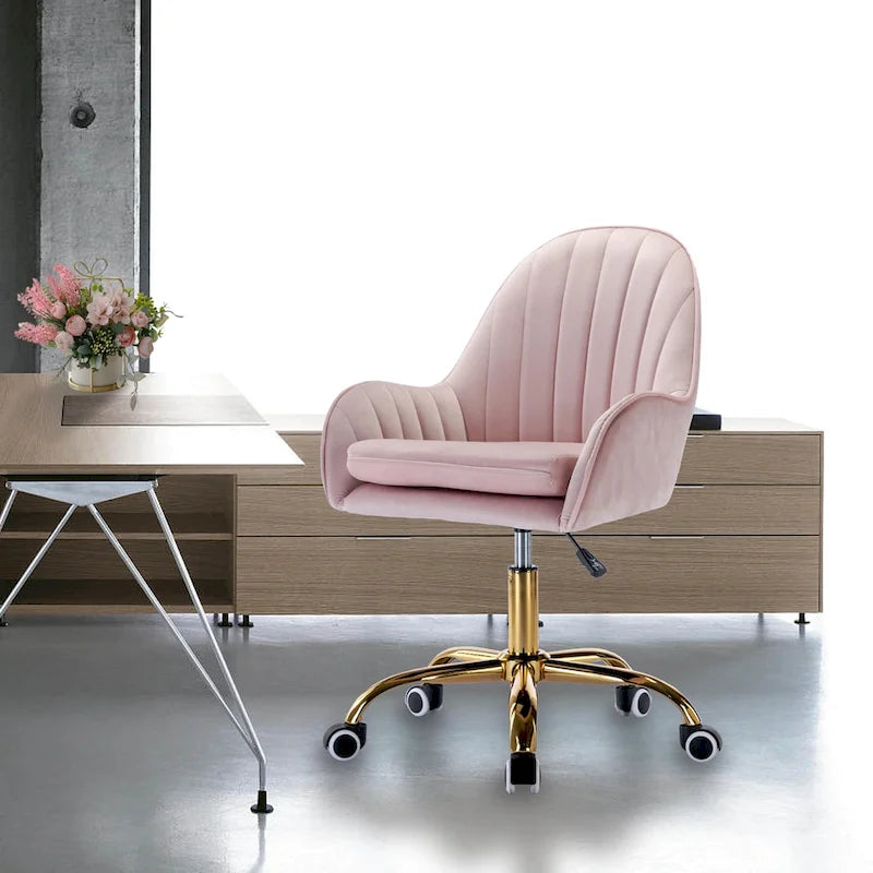 Cute Chair Office Chair with Side Arms and Gold Metal Base Adjustable Height
