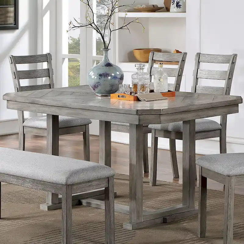 Grey Diamond Panel Wood Top 60-Inch Trestle Dining Table