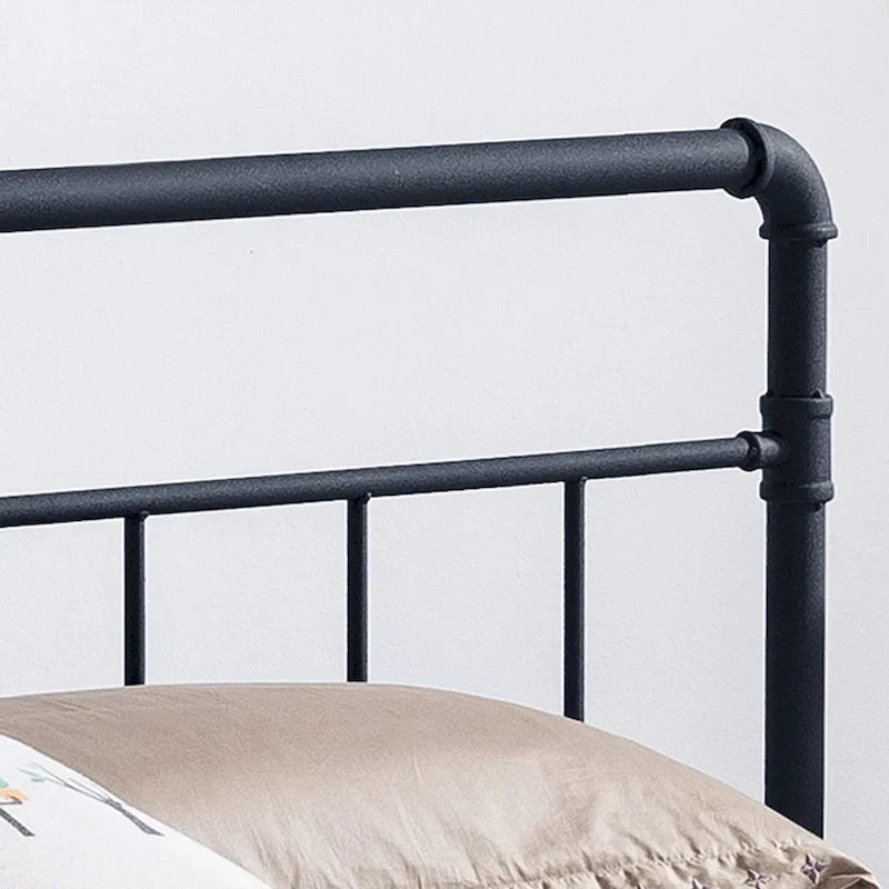 Industrial Iron Pipe King-Size Platform Bed Frame in Black and Hammered Copper