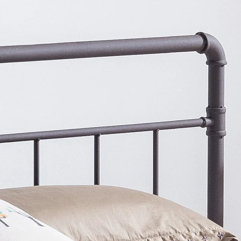 Industrial Iron Pipe King-Size Platform Bed Frame in Black and Hammered Copper
