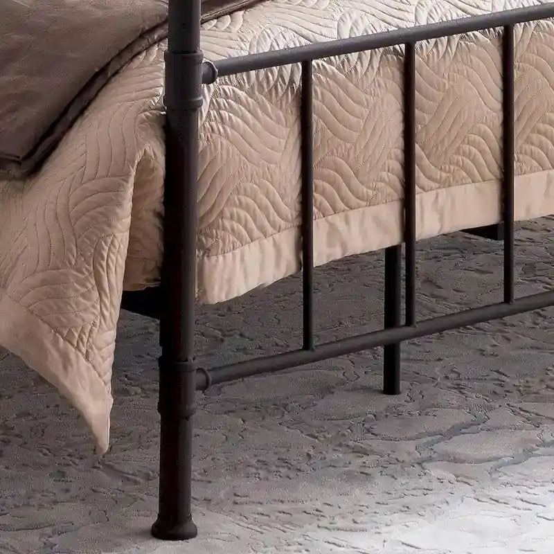 Industrial Iron Pipe King-Size Platform Bed Frame in Black and Hammered Copper