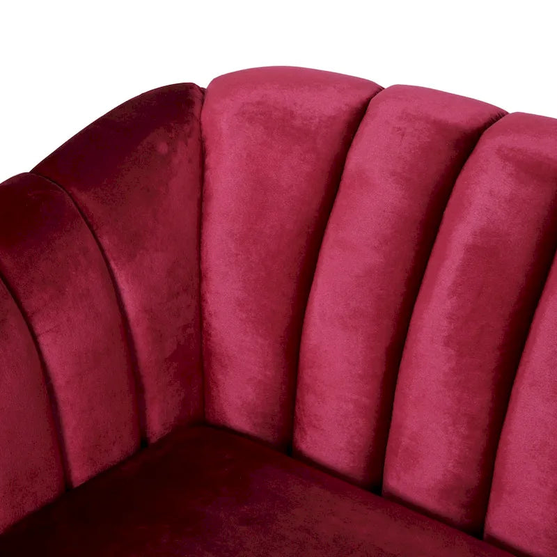 Contemporary Channel-Tufted Velvet 3-Seat Sofa with Accent Pillows