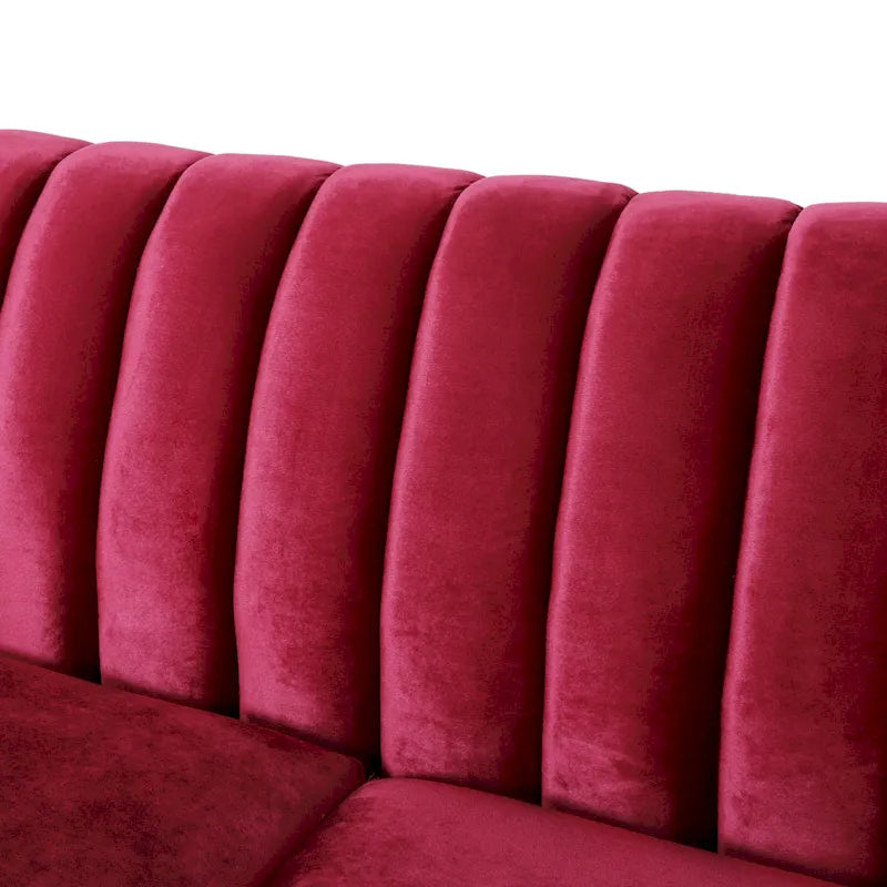 Contemporary Channel-Tufted Velvet 3-Seat Sofa with Accent Pillows