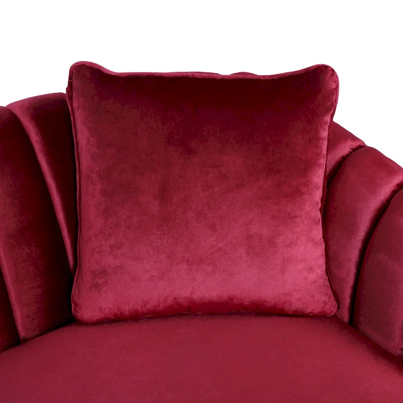 Contemporary Channel-Tufted Velvet 3-Seat Sofa with Accent Pillows