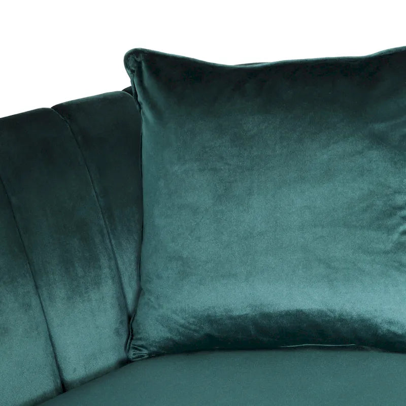 Contemporary Channel-Tufted Velvet 3-Seat Sofa with Accent Pillows