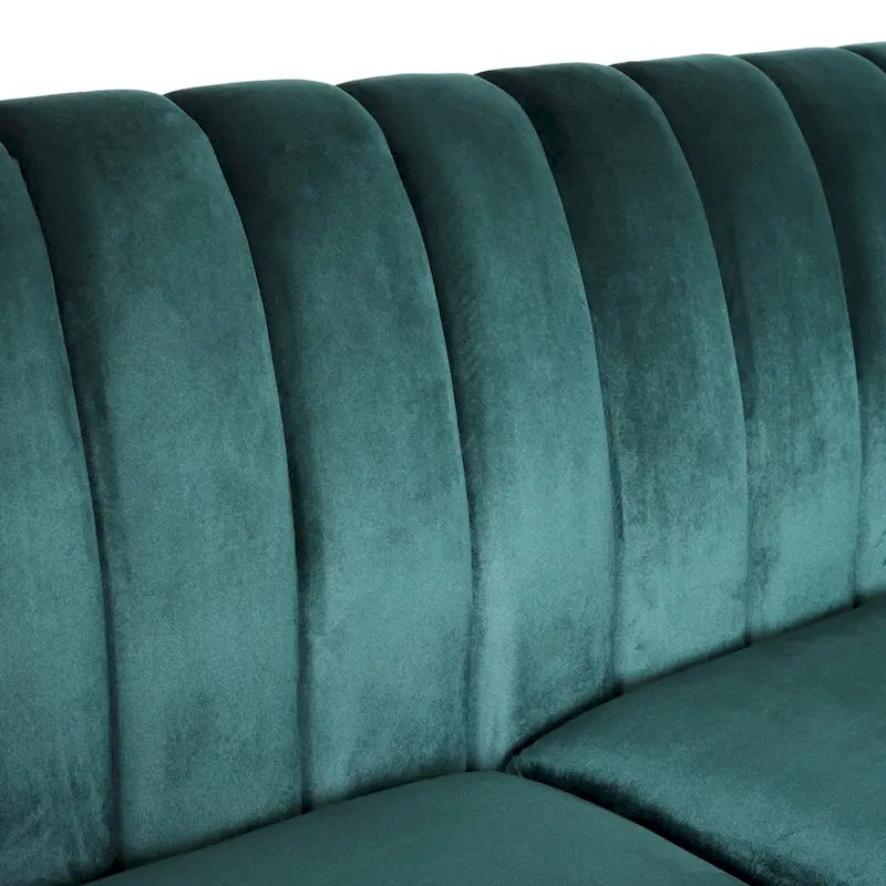 Contemporary Channel-Tufted Velvet 3-Seat Sofa with Accent Pillows