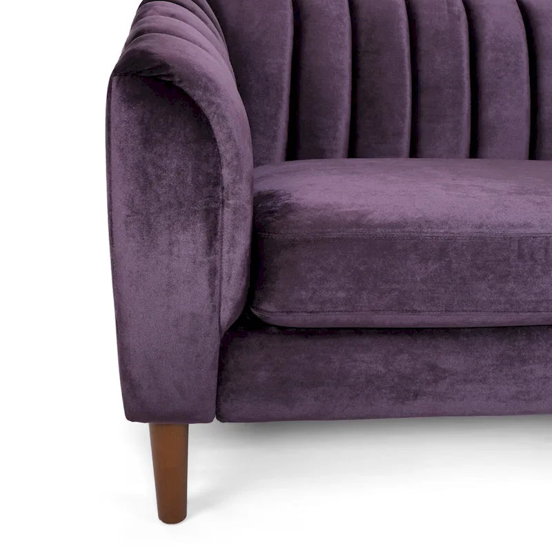 Contemporary Channel-Tufted Velvet 3-Seat Sofa with Accent Pillows