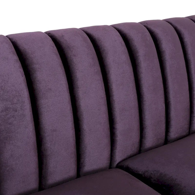 Contemporary Channel-Tufted Velvet 3-Seat Sofa with Accent Pillows