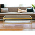 Clear and Gold Glass and Steel Coffee Table with Shelf - 54"