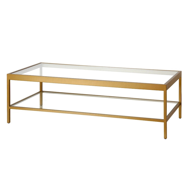Clear and Gold Glass and Steel Coffee Table with Shelf - 54"