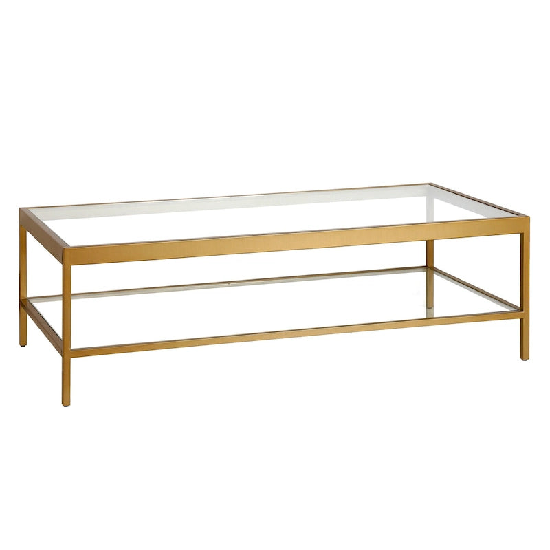 Clear and Gold Glass and Steel Coffee Table with Shelf - 54"