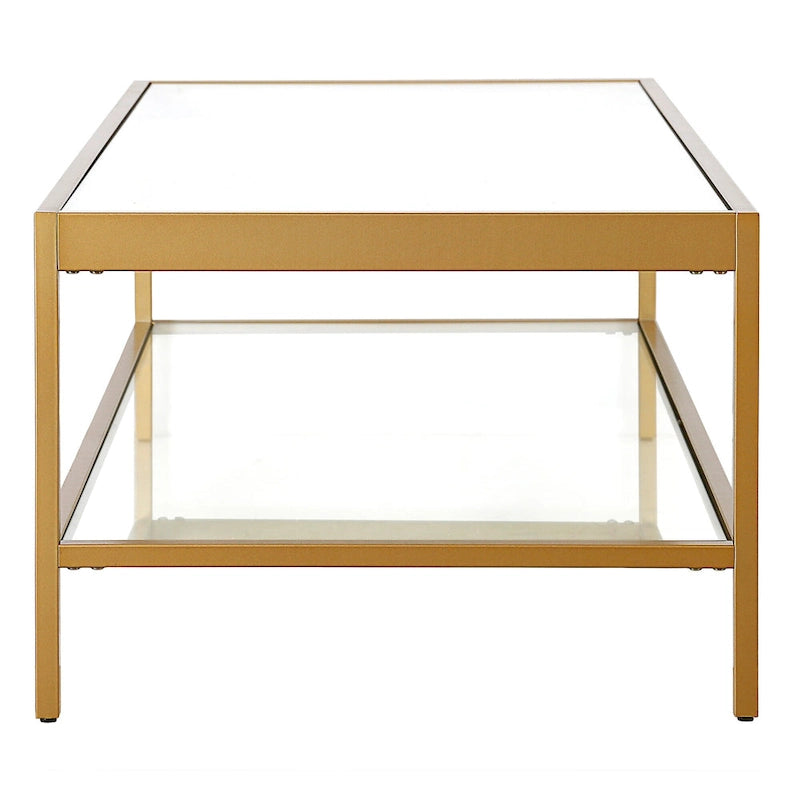 Clear and Gold Glass and Steel Coffee Table with Shelf - 54"