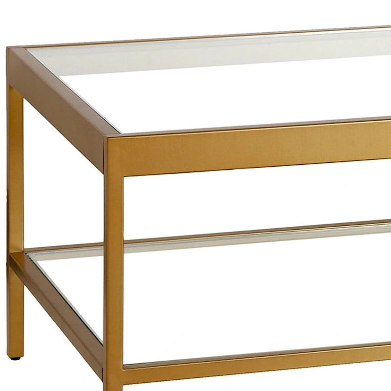 Clear and Gold Glass and Steel Coffee Table with Shelf - 54"