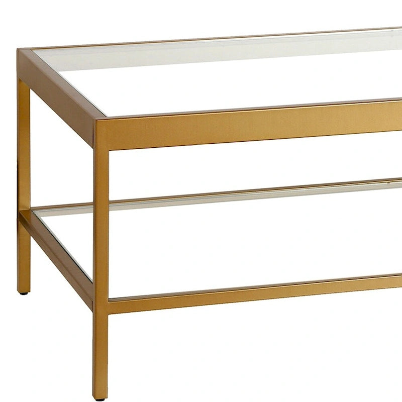 Clear and Gold Glass and Steel Coffee Table with Shelf - 54"