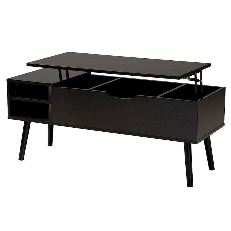 Modern Two-Tone Black and Espresso Brown Coffee Table with Lift-Top Storage