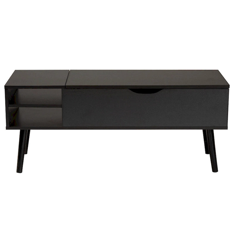 Modern Two-Tone Black and Espresso Brown Coffee Table with Lift-Top Storage