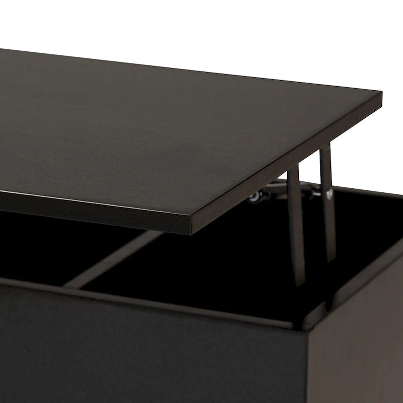 Modern Two-Tone Black and Espresso Brown Coffee Table with Lift-Top Storage
