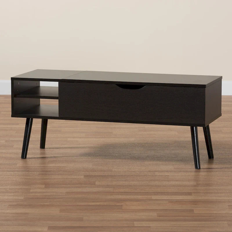 Modern Two-Tone Black and Espresso Brown Coffee Table with Lift-Top Storage