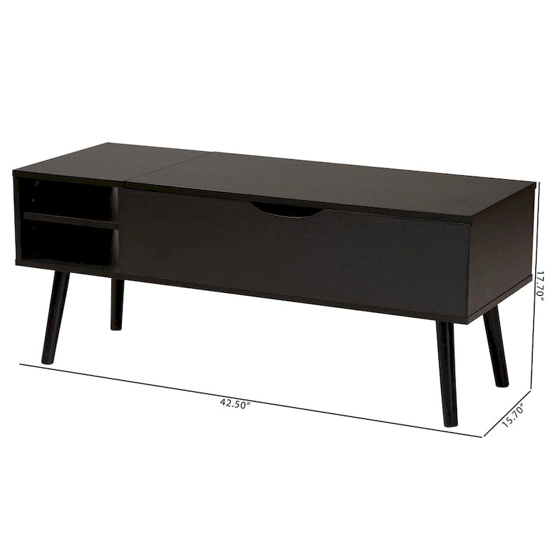 Modern Two-Tone Black and Espresso Brown Coffee Table with Lift-Top Storage