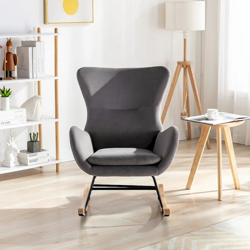 Velvet Fabric Padded Seat Rocking Chair