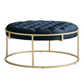 Gold Finish Velvet Round Tufted Ottoman Footrest