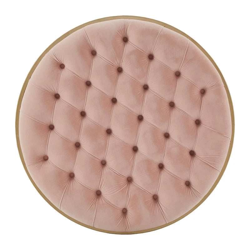 Gold Finish Velvet Round Tufted Ottoman Footrest
