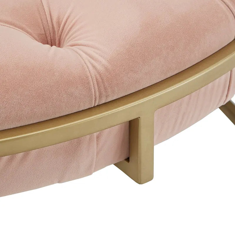 Gold Finish Velvet Round Tufted Ottoman Footrest