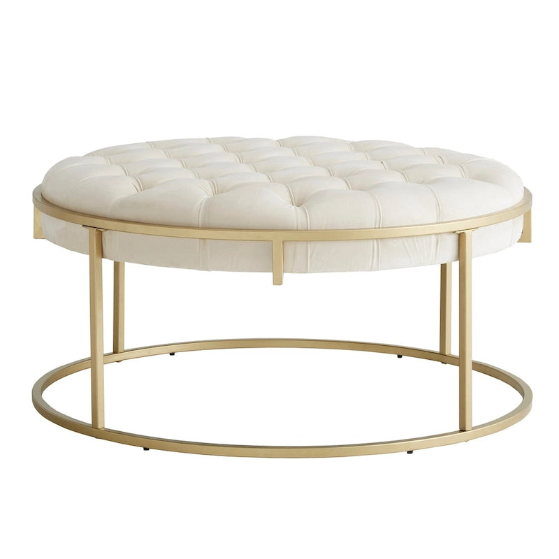 Gold Finish Velvet Round Tufted Ottoman Footrest