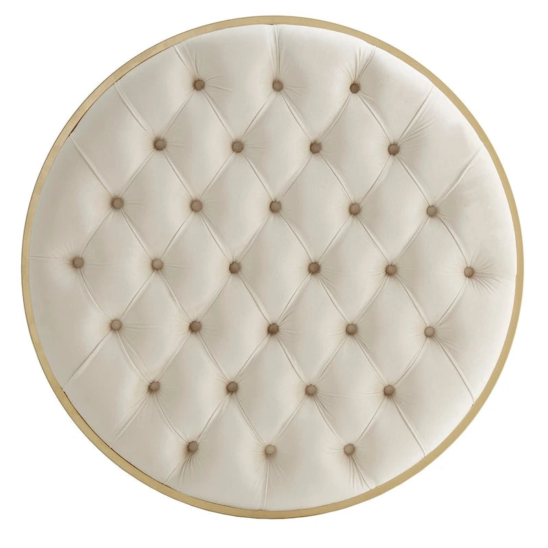 Gold Finish Velvet Round Tufted Ottoman Footrest